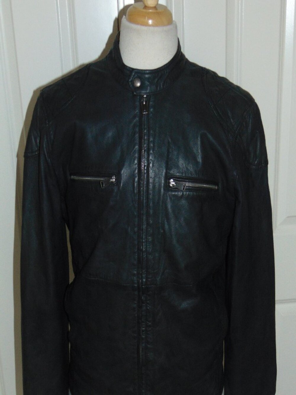 LUCKY BRAND  BLACK LABEL  LEATHER  CAFE RACER  MOTO JACKET